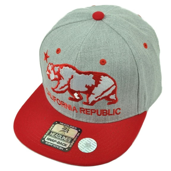 California Republic Cali Bear Flag Society Gray Red Snapback Hat Cap Flat Bill