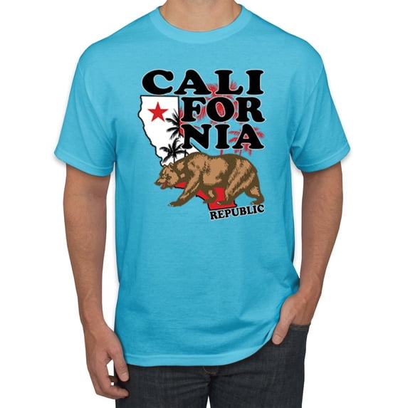 California Republic Cali Bear Pop Culture Men's Graphic T-Shirt, Light Turquoise, 5XL