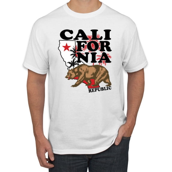 California Republic Cali Bear Pop Culture Men's Graphic T-Shirt, White, 5XL