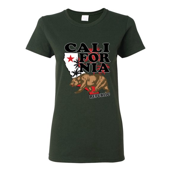 California Republic Cali Bear Pop Culture Womens Graphic T-Shirt, Forest Green, 3XL