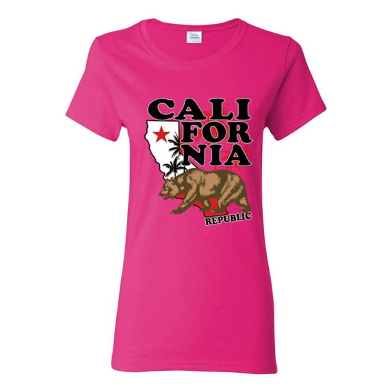 California Republic Cali Bear Pop Culture Womens Graphic T-Shirt, Fuschia, Small