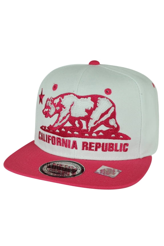 Republic Cali Bears Women Lady White Pink Snapback Flat Bill Hat Cap