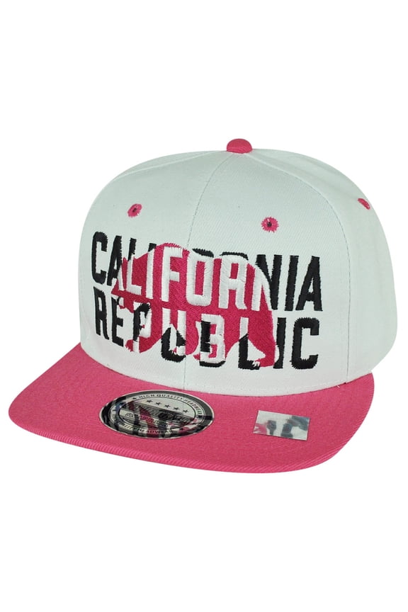 Republic Cali White Women Pink Two Tone Snapback Flat Bill Hat Cap
