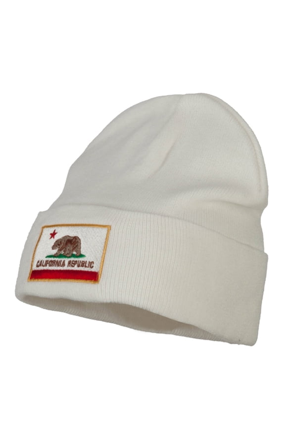 California Republic Embroidered Big Size Long Beanie - White XL-3XL