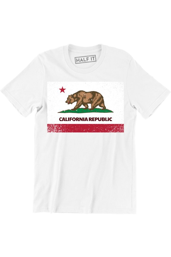 California Republic Flag Cali CA Grizzly Distressed Bear Mens T-Shirt