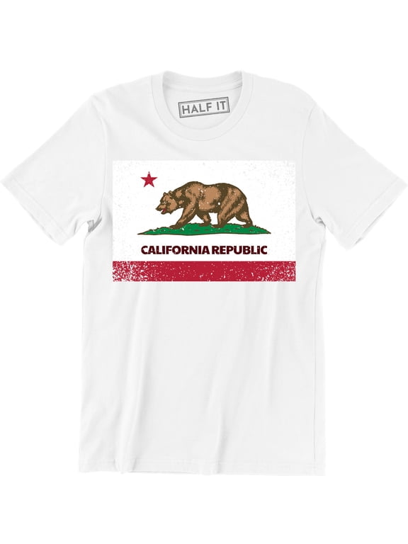 California Republic Flag Cali CA Grizzly Distressed Bear Mens T-Shirt