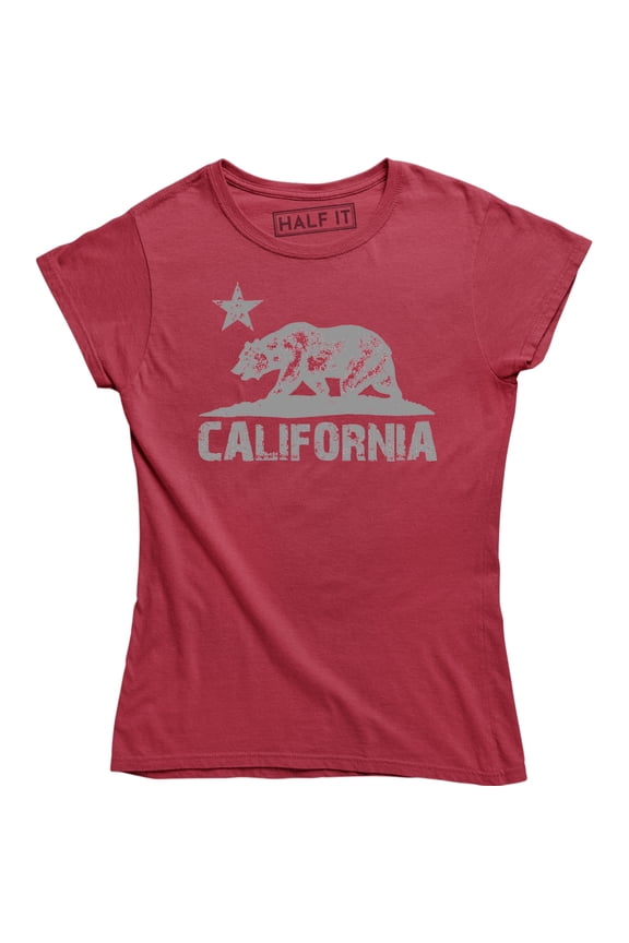 California Republic Flag Cali CA Grizzly Distressed Bear Womens T-Shirt