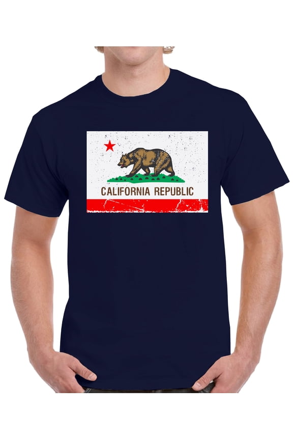 California Republic Flag T-Shirt for Men - S M L XL 2XL 3XL 4XL 5XL USA State Graphic Tee - California Clothes Collection Funny Cali Gift for Men