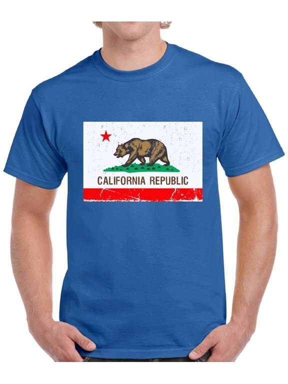 California Republic Flag T-Shirt for Men - S M L XL 2XL 3XL 4XL 5XL USA State Graphic Tee - California Clothes Collection Funny Cali Gift for Men