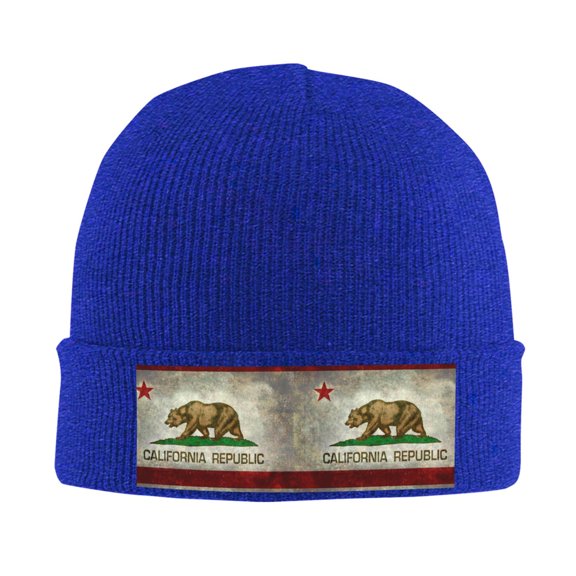 California Republic Flag Winter Beanie Hats for Men Women Warm Cozy Knitted Cuffed Skull Cap Blue
