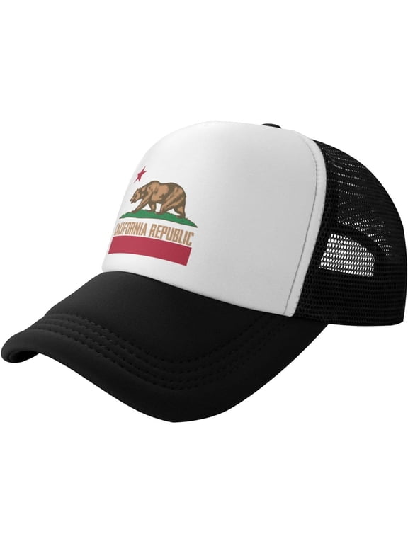 California Republic Mesh Trucker Hat Men Baseball Cap Men Ponytail Hat Women Dad Hat Adjustable Sun Hat Black