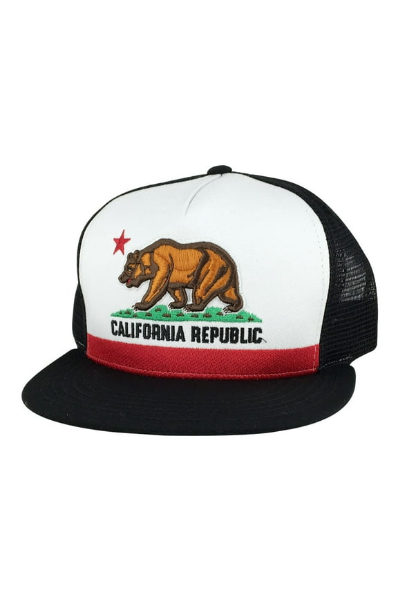 California Republic Mesh Trucker Snapback - State Clip White
