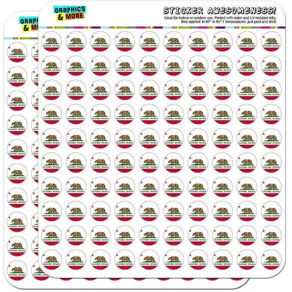 California Republic State Flag 200 1/2" (0.5") Planner Calendar Scrapbooking Crafting Stickers