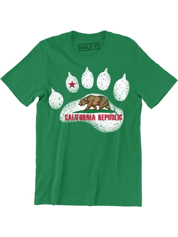 California Republic State Flag Cali Bear Footstep Men's CA Souvenir T-Shirt
