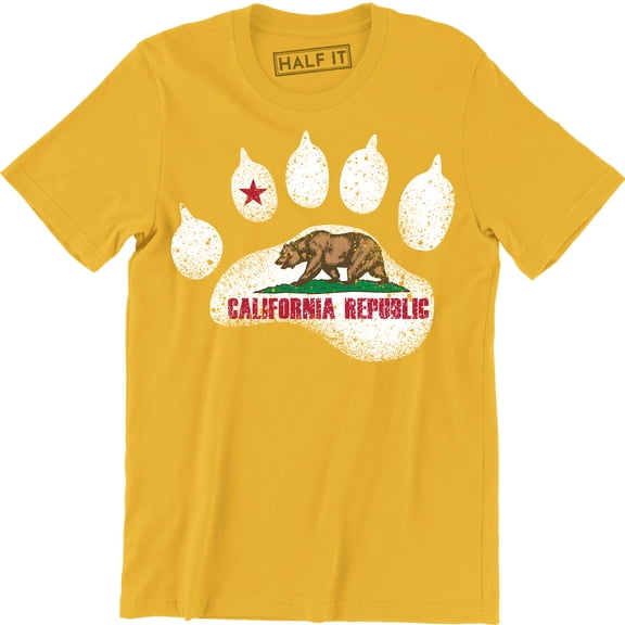 California Republic State Flag Cali Bear Footstep Men's CA Souvenir T-Shirt
