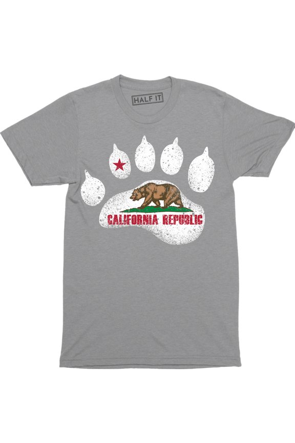California Republic State Flag Cali Bear Footstep Men's CA Souvenir T-Shirt
