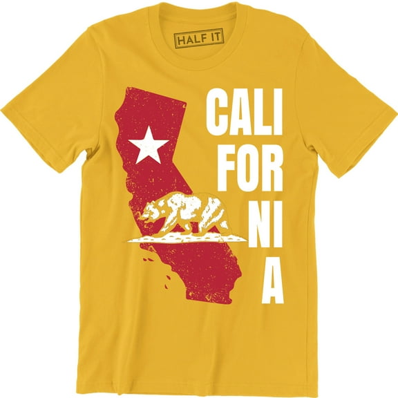 California Republic State Flag - Grizzly Distressed Bear Men's Gift Tee Shirt