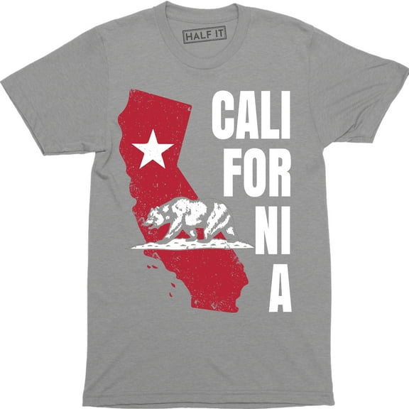 California Republic State Flag - Grizzly Distressed Bear Men's Gift Tee Shirt