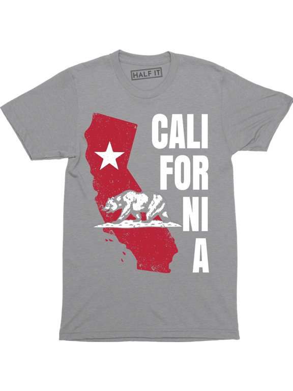 California Republic State Flag - Grizzly Distressed Bear Men's Gift Tee Shirt