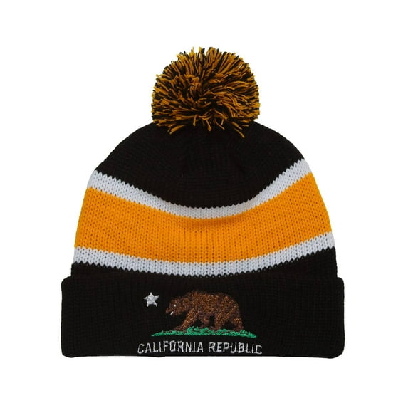 California Republic Striped Beanie w/ Pom - Black/Yellow