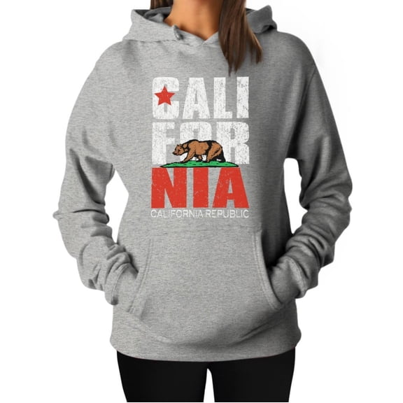 California Republic Women's Hoodie - Retro California Flag Pullover - Soft, Warm, and Comfortable - Perfect Birthday Gift - Celebrate Californian Pride in Style - Gray X Large