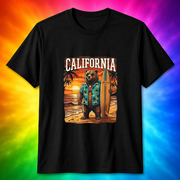 California Retro Bear Surfing California Beach Sunset Summer Unisex T-shirt, S-5XL