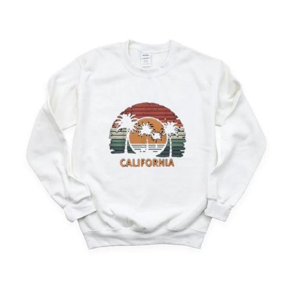 California Retro Sunset Palm Trees Surfing Summer Vintage West Coast Life SweatShirt Unisex, up to 5XL