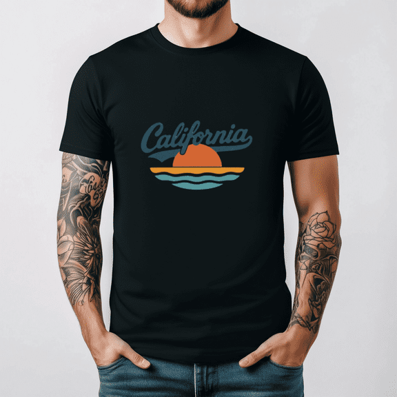 California Retro Sunset Script Graphic Casual Apparel Fashion Tee Top,for unisex up to 5XL