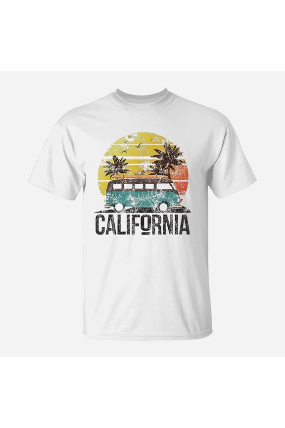 California Retro Surf Van Surfer Surfing Distressed TShirt
