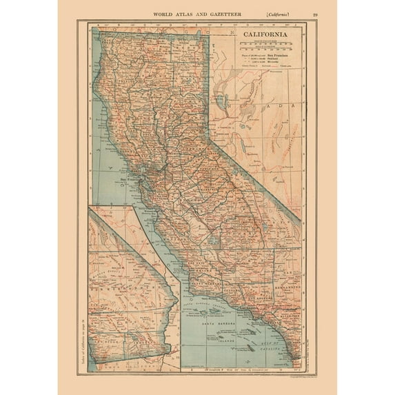 Historic State Map - California - Reynold 1921 - Vintage Wall Art