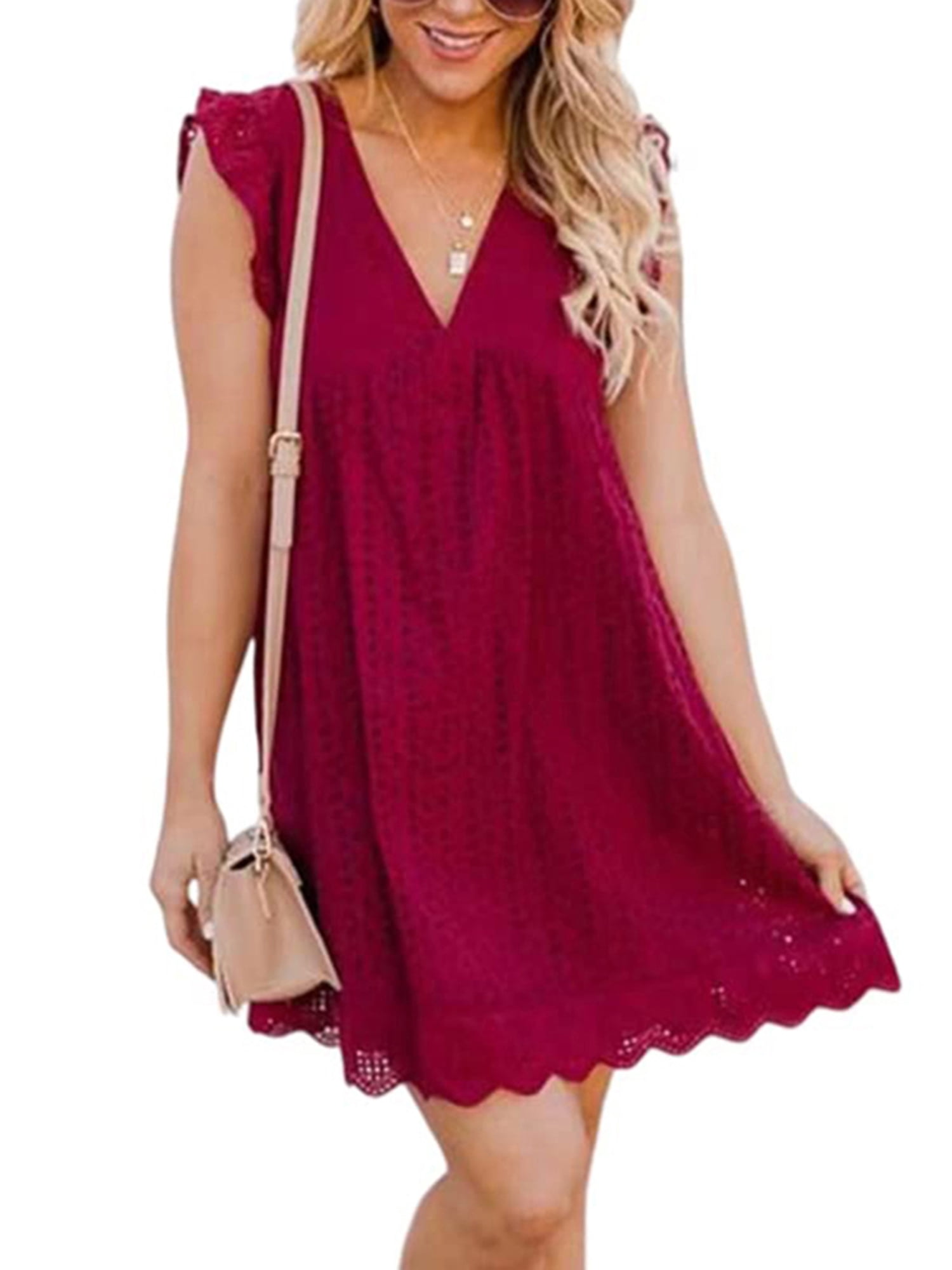 California Romper Dress with Shorts and Pockets Summer V Neck