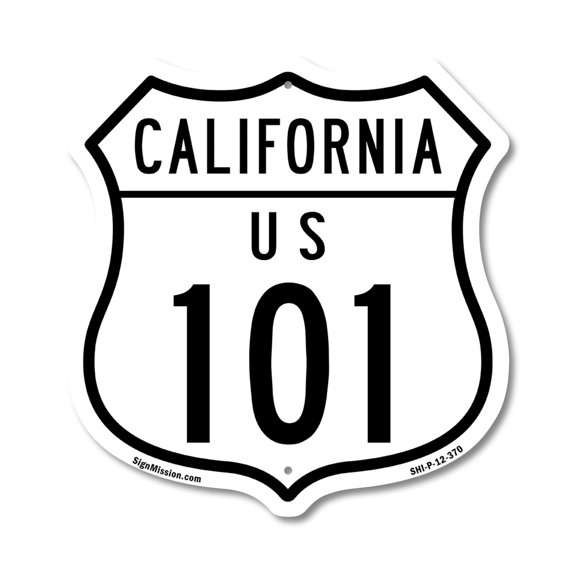 California Route Marker Shield Sign Us 101 12 inch X 12 inch Shield Shaped Commercial Grade Plastic Sign Weather Resistant, UV Protected for Workplace Made in the USA