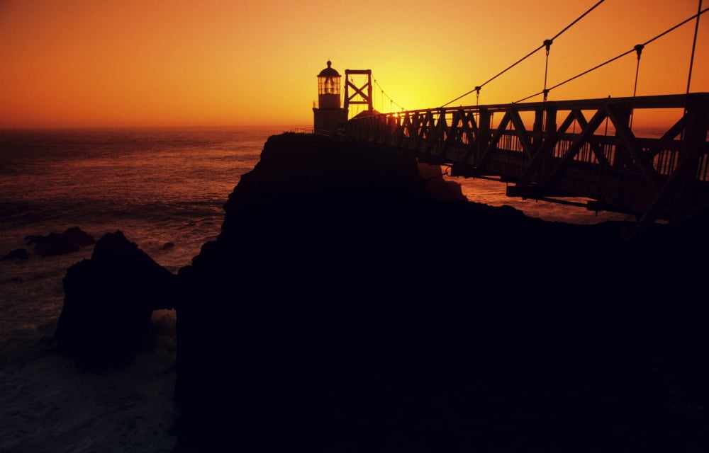 California San Francisco Bay Point Bonita Lighthouse At Sunset Canvas Art - Brent Black Design Pics (34 x 22)