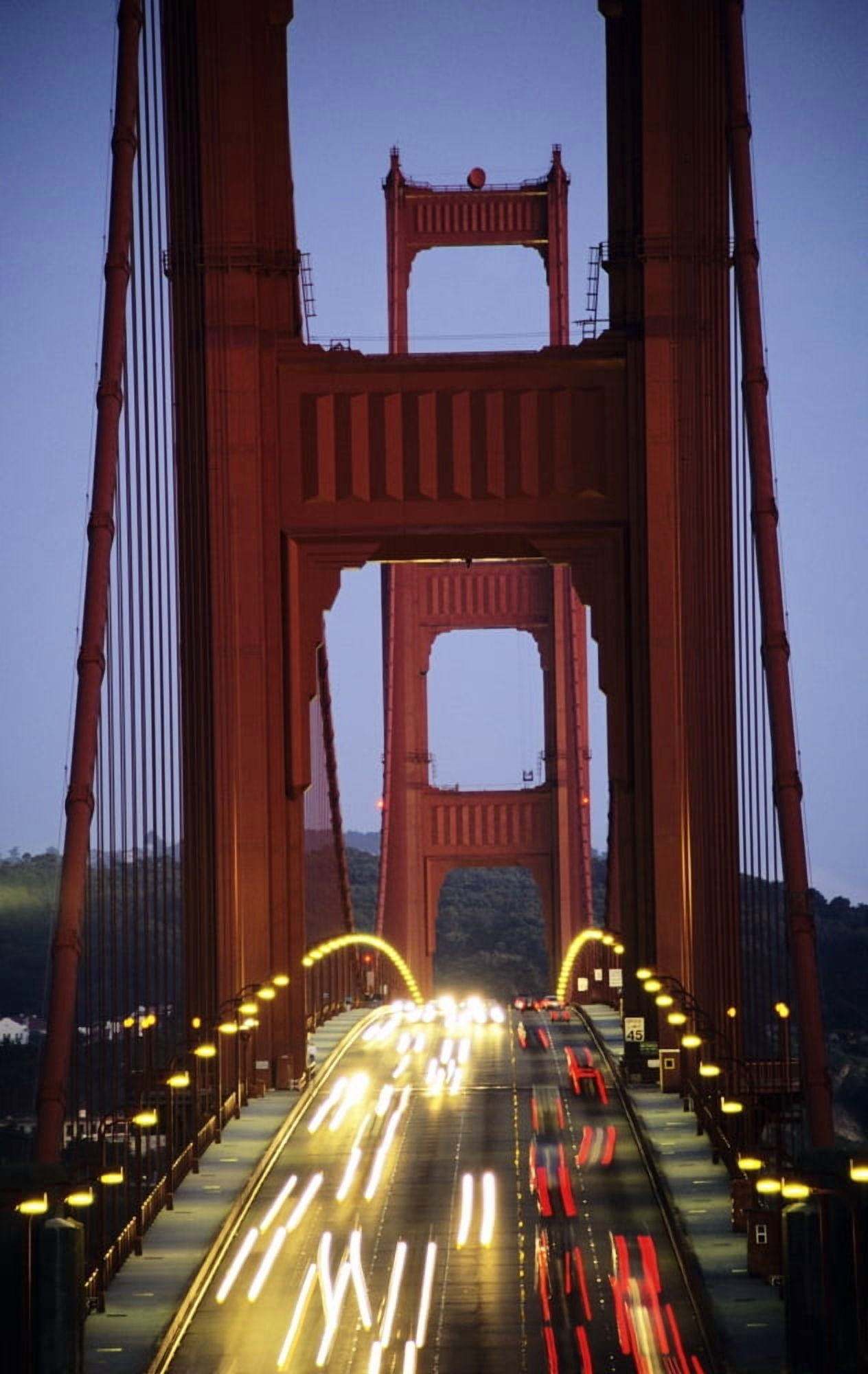 California San Francisco Golden Gate Bridge Blurred Traffic Lights At Evening Canvas Art - Michael Howell Design Pics (22 x 34)
