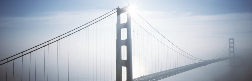 California San Francisco Golden Gate Bridge In Foggy Morning Light Canvas Art - Carl Shaneff Design Pics (30 x 9)