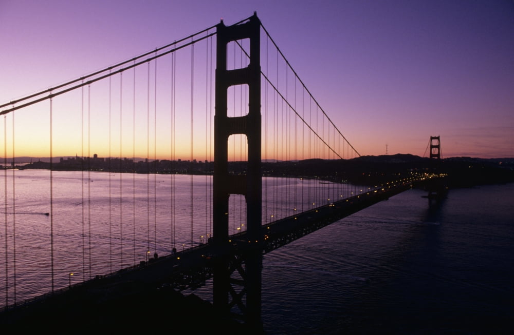 California San Francisco Golden Gate Bridge Silhouetted Against Evening Sky Canvas Art - Larry Dale Gordon Design Pics (17 x 11)