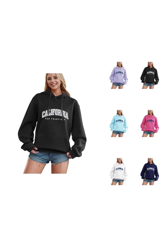 California San Francisco Hoodies for Women Fall Winter Long Sleeve Hooded Sweatshirt with Pockets Pullover Tops