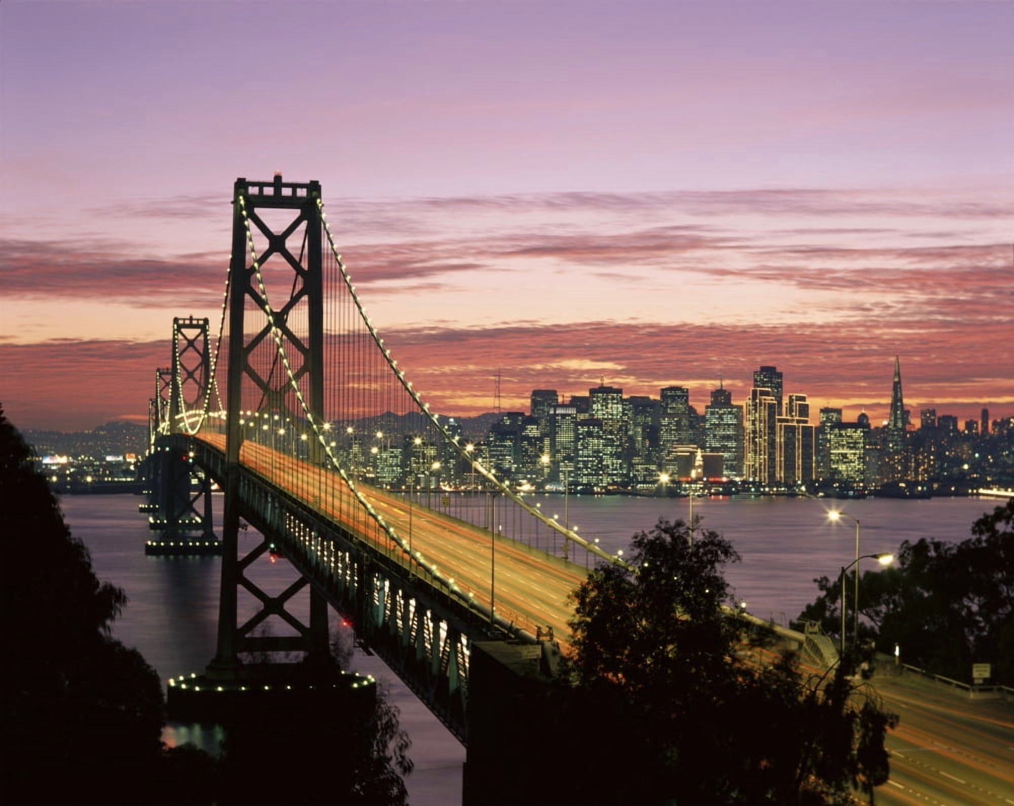 California San Francisco Sunset On Bay And Skyline Blur Traffic Illuminated A50C Canvas Art - Michael Howell Design Pics (34 x 26)