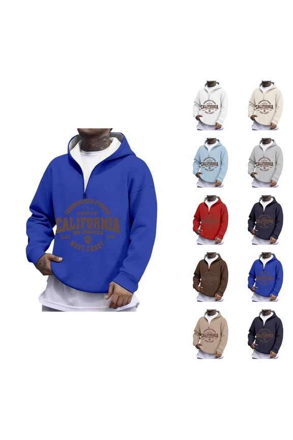 California San Francisco West Coast Quarter Zip Pullover Men Long Sleeve Graphic Hooded Sweatshirt Mens Hoodie Streetwear
