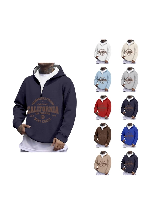California San Francisco West Coast Quarter Zip Pullover Men Long Sleeve Graphic Hooded Sweatshirt Mens Hoodie Streetwear