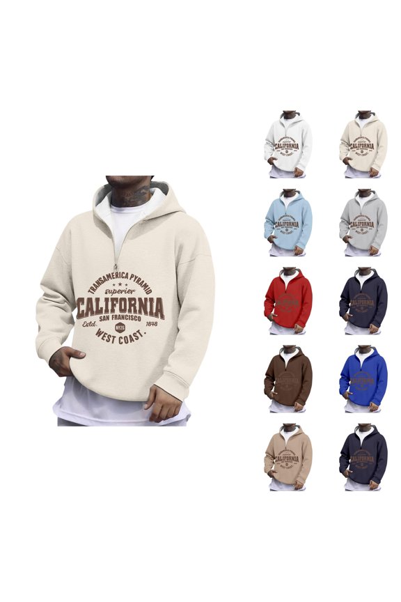 California San Francisco West Coast Quarter Zip Pullover Men Long Sleeve Graphic Hooded Sweatshirt Mens Hoodie Streetwear