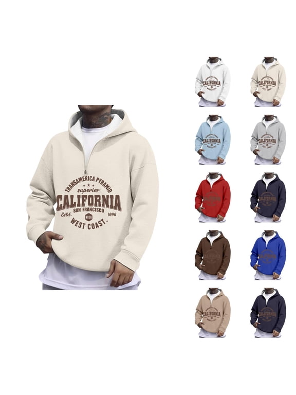 California San Francisco West Coast Quarter Zip Pullover Men Long Sleeve Graphic Hooded Sweatshirt Mens Hoodie Streetwear