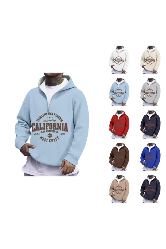 California San Francisco West Coast Quarter Zip Pullover Men Long Sleeve Graphic Hooded Sweatshirt Mens Hoodie Streetwear