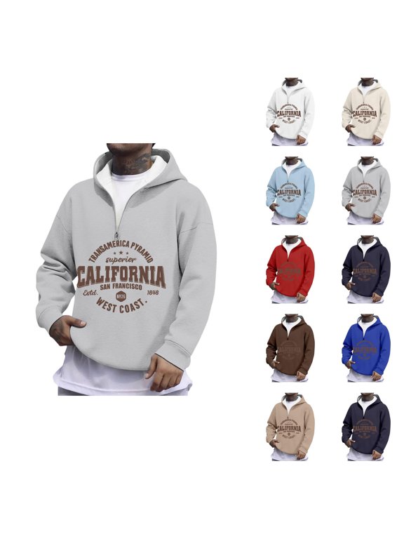 California San Francisco West Coast Quarter Zip Pullover Men Long Sleeve Graphic Hooded Sweatshirt Mens Hoodie Streetwear