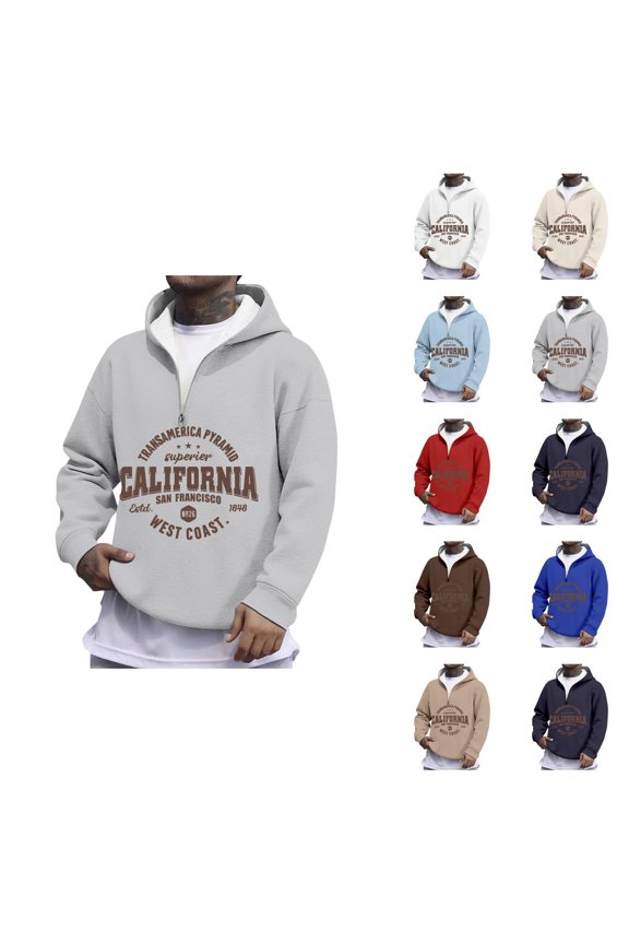 California San Francisco West Coast Quarter Zip Pullover Men Long Sleeve Graphic Hooded Sweatshirt Mens Hoodie Streetwear