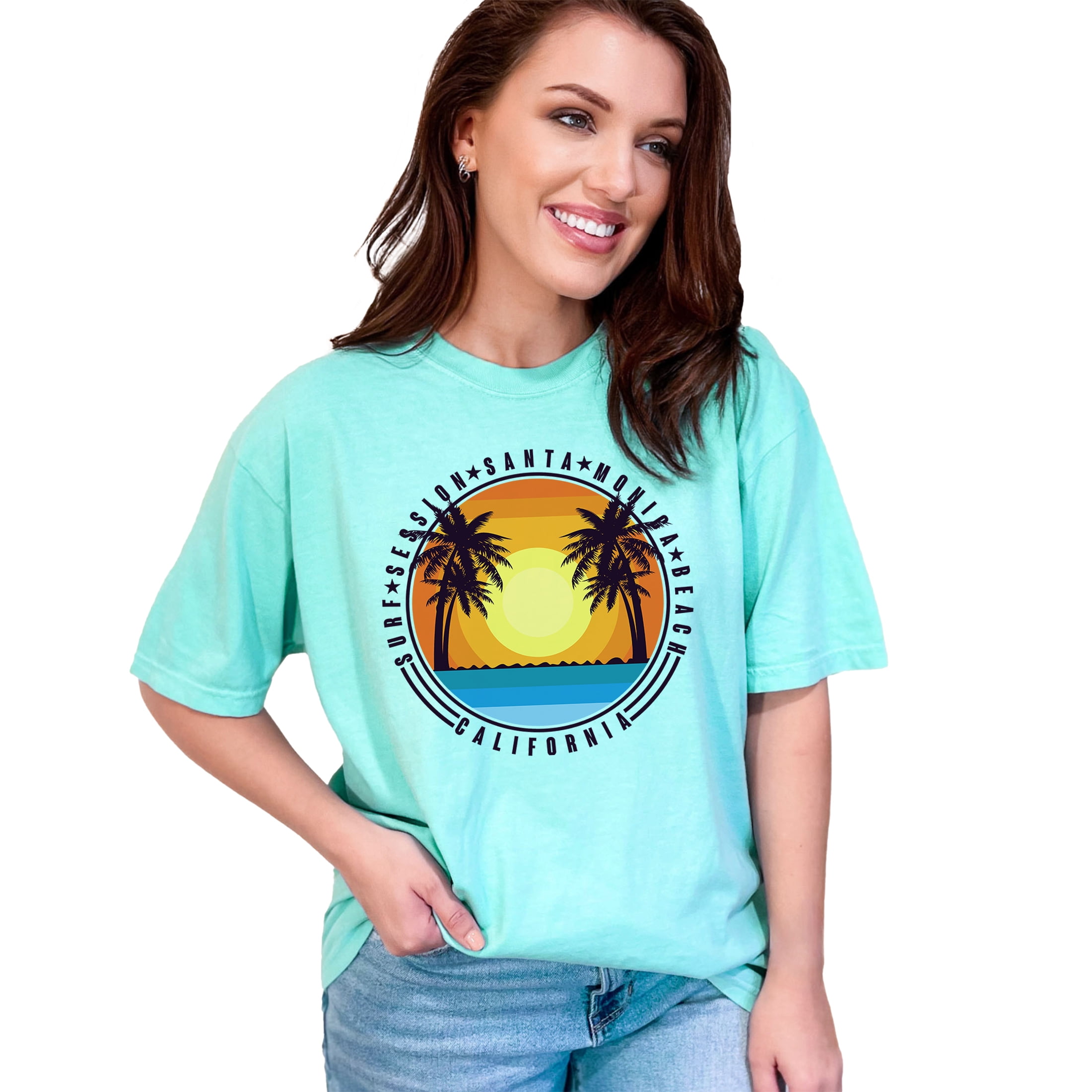 California Santa Monica Beach Surf Session, Chalky Mint Comfort Colors T-Shirt, Medium