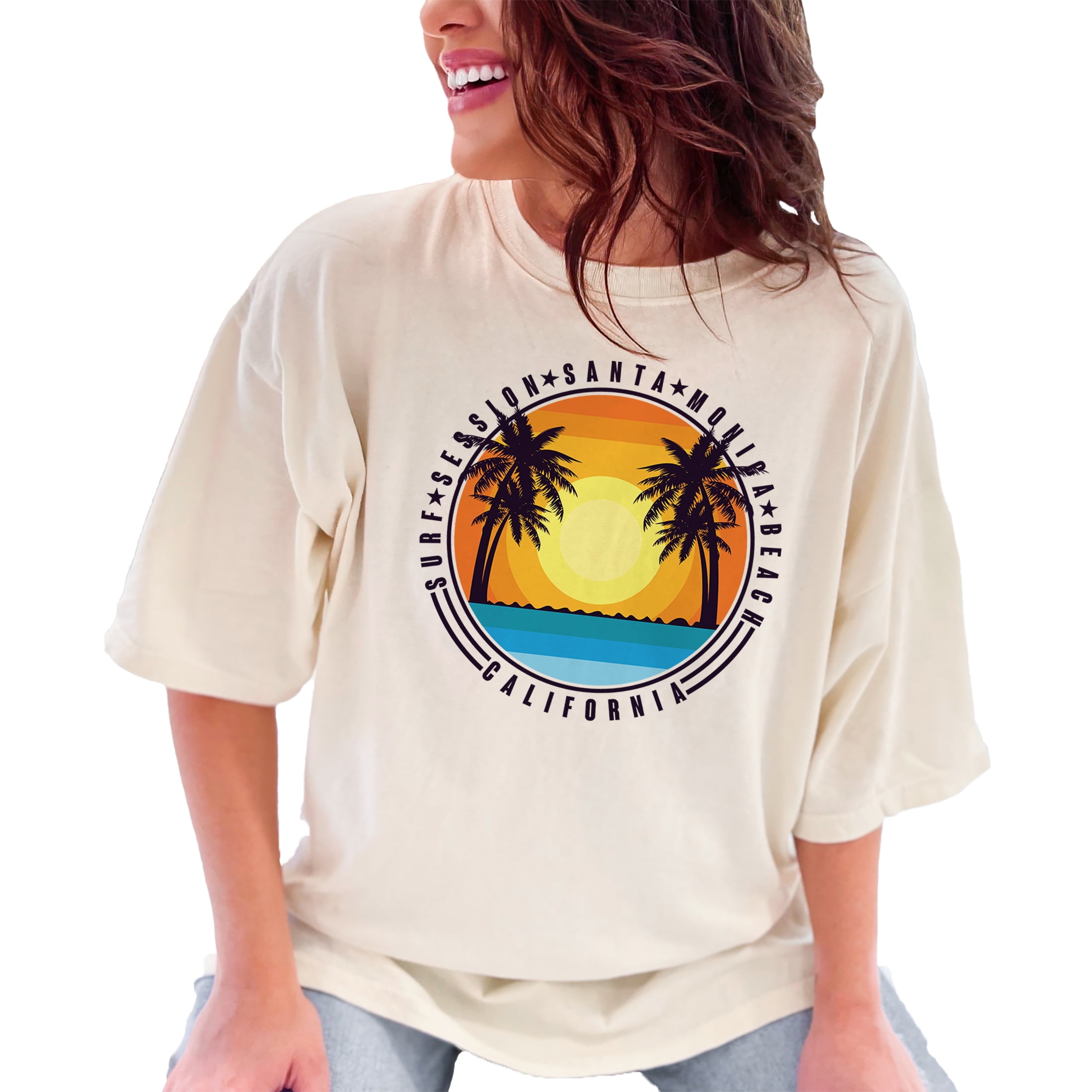 California Santa Monica Beach Surf Session, Ivory Comfort Colors T-Shirt, Large