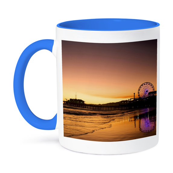 3dRose, California, Santa Monica Pier - US05 BJA0432 - Jaynes Gallery, 11oz Two-Tone Blue Mug