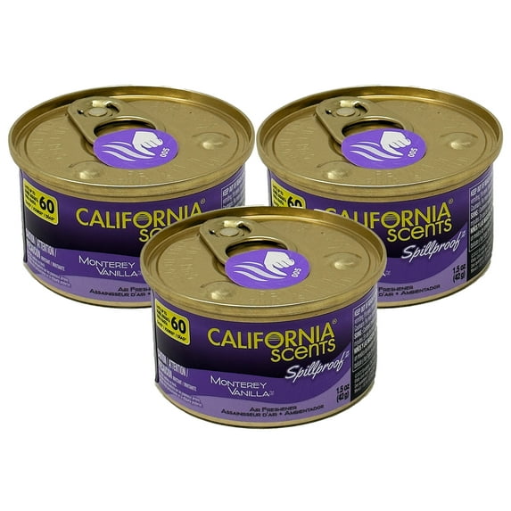 California Scents Car Air Freshener Monterey Vanilla Organic Spill Proof Can New (3-Pack)