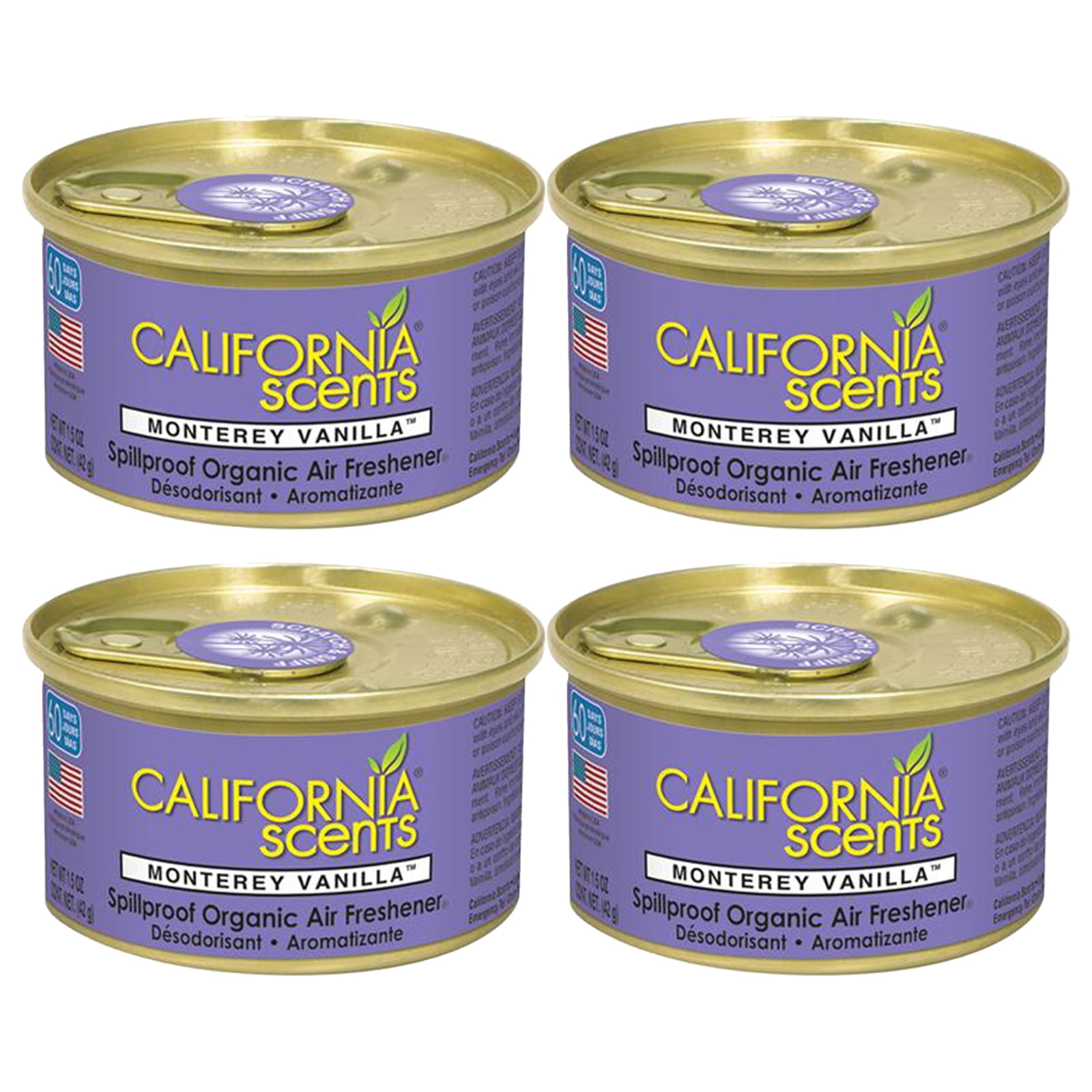 California Scents Car Air Freshener Monterey Vanilla Organic Spill Proof  Can New (4-Pack)